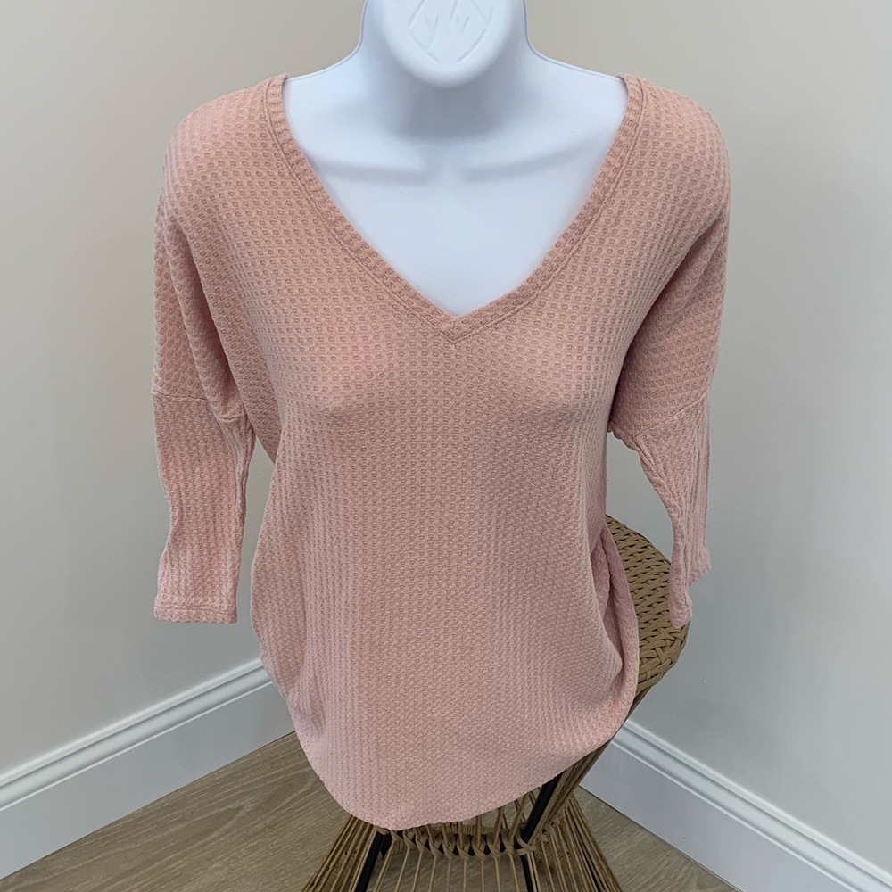 Express Top Slouchy Relaxed Fit Cozy Dusty Pink sweater waffle shirt